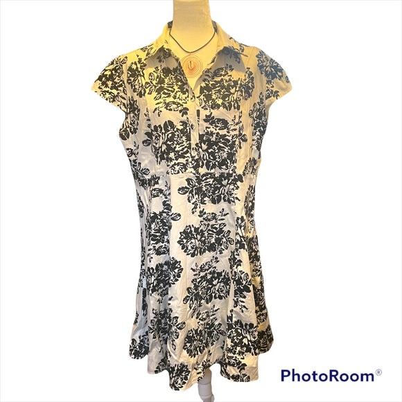 Bi.Tencon Women's Vintage White Black Floral Print A-Line Cap Sleeve Dress - Picture 7 of 9